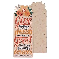Christian Art Gifts Bookmark for Girls & Women: Give Thanks to The Lord - 1 Chronicles 16:34 Inspirational Bible Verse Scripture Pagemarker for Reading Books, Church, School, Peachy Orange Floral
