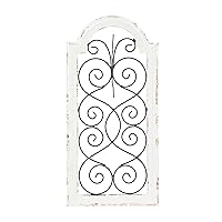 Wood Scroll Home Wall Decor Arched Window Inspired Wall Sculpture with Metal Scrollwork Relief, Wall Art 10
