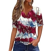 Short Sleeve Oversized Independence Day Tunics Womans Loungewear Classy Print V Neck T Shirt Ladies Comfort Red S