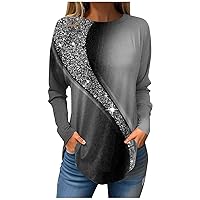 Blouses for Women Dressy Casual,Womens Geometric Printed Long Sleeve Shirts Round Neck Loose Fit Shirts for Leggings