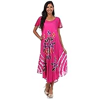 Sakkas Embroidered Painted Floral Cap Sleeve Rayon Dress