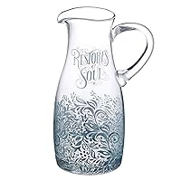 Glass Serving Pitcher with Handle - He Restores My Soul - Psalm 23:3 Inspirational Bible Verse, 58 fl. oz.