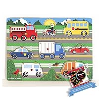 Melissa & Doug Land Vehicles Theme: Peg Puzzle Bundle with 1 Theme Compatible M&D Scratch Fun Mini-Pad (09051)