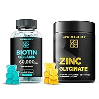 Biotin Gummies 10000mcg with Collagen Peptides 50000mcg | Zinc Glycinate Gummies 50mg for Adults with Natural Pineapple Flavor | Non-GMO | Gluten-Free