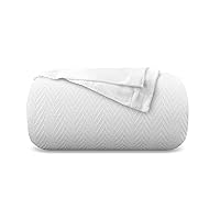 Carressa Linen Pure Cotton, Luxury Queen Size Soft White Blanket Herringbone Pattern, Lightweight, Soft & Cozy Premium Fall Throw Blanket for All Seasons, 350GSM & 90X92 with Free Cotton Pouch