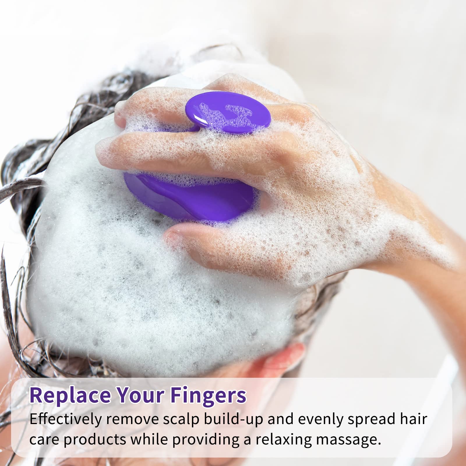 FREATECH Hair Scalp Massager Shampoo Brush with Soft Silicone Bristles for Scalp Care and Hair Growth, Shower Head Scalp Scrubber Exfoliator for Dandruff, Wet & Dry for Men, Women and Kids, Purple