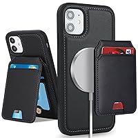 iPhone 12 Mini case with Credit Card Holder mag Safe, iPhone 12 Mini Phone Leather Case Wallet for Women Compatible mag Safe Wallet Detachable 2-in-1 for Men-Black