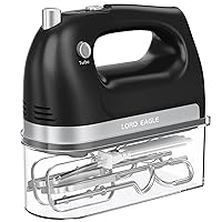 Lord Eagle Hand Mixer Electric, 400W Power handheld Mixer for Baking Cake Egg Cream Food Beater, Turbo Boost/Self-Control Speed + 5 Speed + Eject Button + 5 Stainless Steel Accessories (Black)