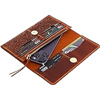 Handmade Western Wallets for Women, Genuine Tooled Leather & Long Credit Card Holder, Cowhide Slim Cell Phone Case, Large Capacity, Cute Clutch & Purse & Handbag