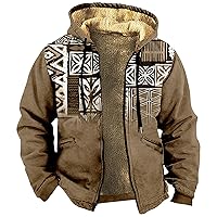 Winter Coats For Men Retro Print Zipper Hooded Warm Windbreaker Jackets Oversized Heavy Hoodie