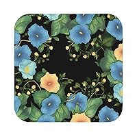 Drink Coasters Set of 6 Morning Glory Print Coasters for Coffee Table Absorbent Leather Coasters for Drinks Cup Coaster Set Decor for Bar