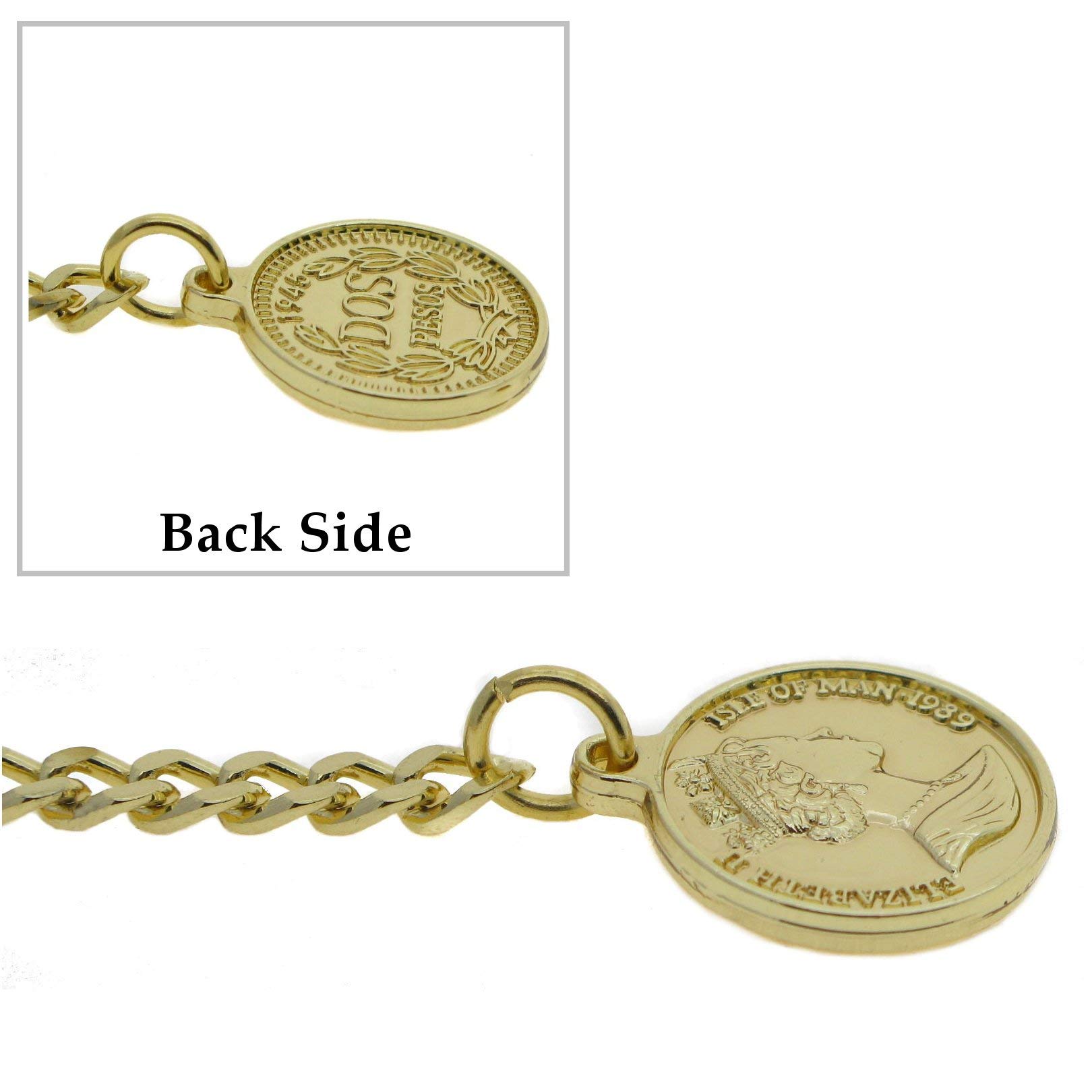 Albert Chain Gold Color Pocket Watch Chains for Men with T Bar Swivel Clasp and Queen Elizabeth II Coin Design Fob AC100