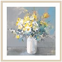 Amanti Art Wood Framed Wall Art Print Touch of Spring I White Vase by Danhui Nai (33 in. W x 33 in. H), Svelte Natural Frame - Large