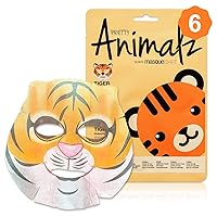 masque BAR Pretty Animalz Tiger Facial Sheet Mask (6 Pack) — Korean Beauty Skin Care Treatment — Antiseptic, Evens Skintone, Anti-Inflammatory, Anti Aging — Spa Fun Face Mask Sheets Animal Characters