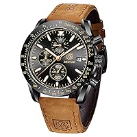Benyar Men's Watch, Brown Leather Strap, Chronograph Quartz Watch, Men’s Date Calendar, Waterproof Watch, Men's Sport with Blue/Black Dial, Elegant Gift