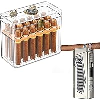 Cigar Lighter & Cigar Humidors Cigar Punch, Cigar Holder, Cigar Draw Enhancer, Refillable Torch Lighter&Acrylic Humidor Cigar Box, Multi-Functional Cigar Accessories