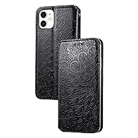 Retro Flower Comfortable PU Flip Phone case with Wallet Card Holder for iPhone 14 13 12 11 8 7 6 S X XS XR Plus Pro Max Mini Protective Cover Exquisite Shockproof Bumper(Black,XR)