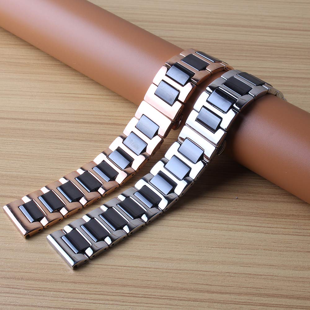 Ceramic + Stainless Steel Watchband Watch Straps Butterfly Buckle Bracelet 14mm 16mm 18mm 20mm 22mm Rosegold Metals