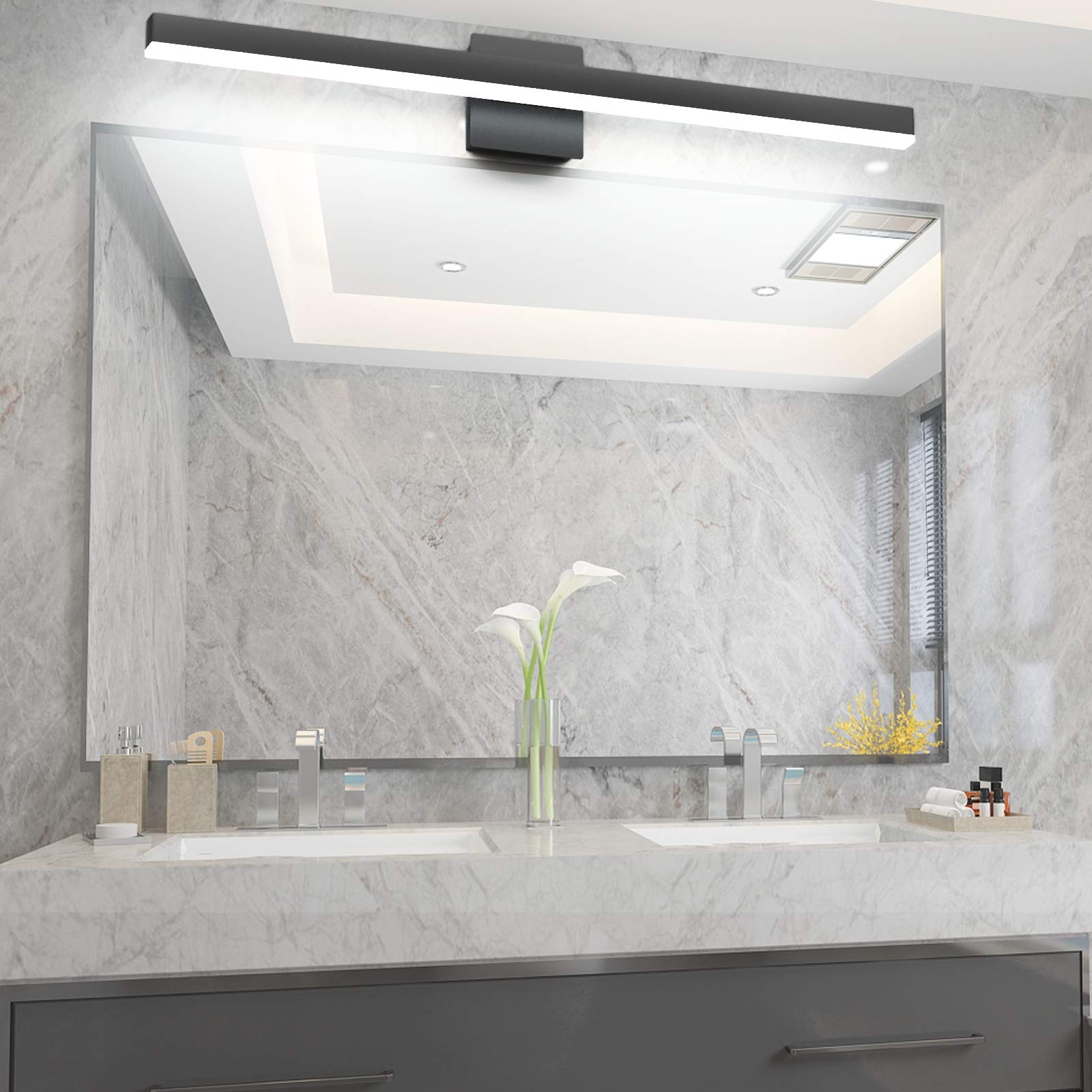 Aipsun 31.5in/26W Modern Black Vanity Light LED Black Bathroom Vanity Light Fixtures Black Wall Light for Bathroom (White Light 6000K)