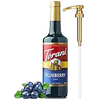 Blueberry Syrup for Drinks 25.4 Ounces Torani with Little Squirt Syrup Pump