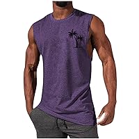 Prime of Day Deals 2024 Men's Gym Workout Tank Tops Swim Beach Shirts Summer Sleeveless Training T-Shirt Muscle Bodybuilding Athletic Clothes Purple