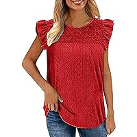 Going Out Tops for Women Full Sleeve Women's Round Neck Hollow Jacquard Fabric Stitching Sleeveless Ruffle T S