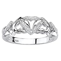 PalmBeach Jewelry 18K Yellow Gold or Platinum Plated .925 Sterling Silver Genuine Diamond Accent Interlocking Heart Promise Ring
