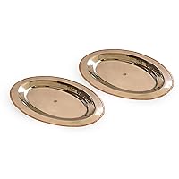 Indian Art Villa Steel Copper Platter with Oval & Flat Shape and Hammered Design, Tableware and Serveware, Length - 21 Inches, Set of 2