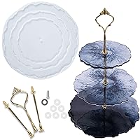 3 Tier Cake Stand Epoxy Resin Silicone Molds Set Geode Agate Trays, Cupcake Holder with Hardware Fittings, Irregular Round 9.8inch