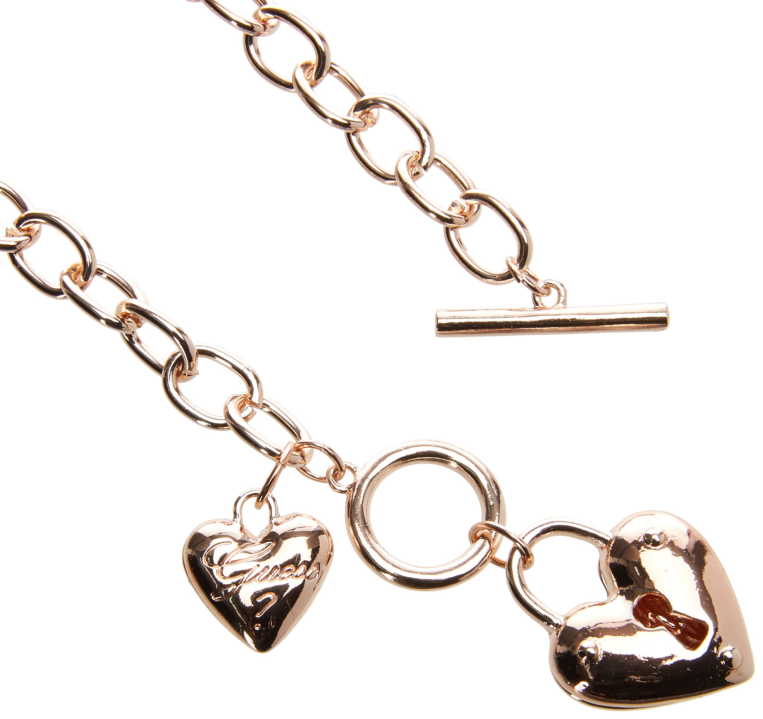 GUESS Rose-Gold-Tone Heart Lock Charm Toggle Chain Necklace