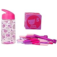 Kids Activity Set, Beaded Jump Rope 7 ft, Sports Water Bottle, 6-Sided Foam Dice, Outdoor Cardio Exercise, Cats, Pink