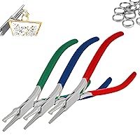 OdontoMed2011 Set of 3 Pcs Split Ring Opening Pliers Stone Setting Jewelry Beading & Wire Wrapping Making Handle Blue, Red & Green Pvc Grip