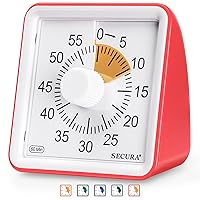 Secura 60-Minute Visual Timer, Classroom Classroom Timer, Countdown Timer for Kids and Adults, Time Management Tool for Teaching (Orange Disc, Red)