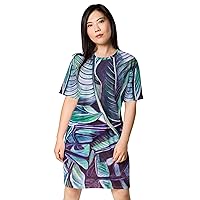 PHNYXPRO | T-Shirt Dress | Polyester Blend | 2XS-6XL | Leaf Art Print | Line in Nature 7