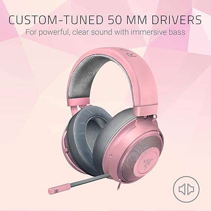 Razer Kraken Gaming Headset: Lightweight Aluminum Frame, Retractable Noise Isolating Microphone, For PC, PS4, PS5, Switch, Xbox One, Xbox Series X & S, Mobile, 3.5 mm Audio Jack - Quartz Pink