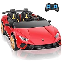 ELEMARA Lamborghini 2 Seater Ride on Car, 12V10Ah Big Cars for Kids to Drive, 4.0 mph, Max 130lbs Electric Kids Car with Remote, 3 Speeds, Bluetooth, LED Light, Kid Driving Car for Girls 3-8, Red