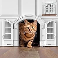 Purrfect Portal French Cat Door - Stylish No-Flap Cat Door Interior Door for Average-Sized Cats Up to 20 lbs, Easy DIY Setup, Secured Installation in Minutes, No Training Needed, 7.13 x 8.32”
