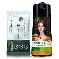 Hair Color Shampoo for Gray Hair Dark Brown 400 ML + Hair Color Stain Remover Wipes - Travel Pack With 5 Wipes