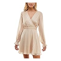 B. Darlin Womens Juniors Chiffon Metallic Sheath Dress Beige 5/6