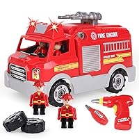 Take Apart Toy, Learning Car Toy for Boys & Girls, Build Your Own Car Toy Fire Truck,Educational Playset with Tools and Power Drill, DIY Assembly Car with Realistic Sounds & Lights (3+ Ages)