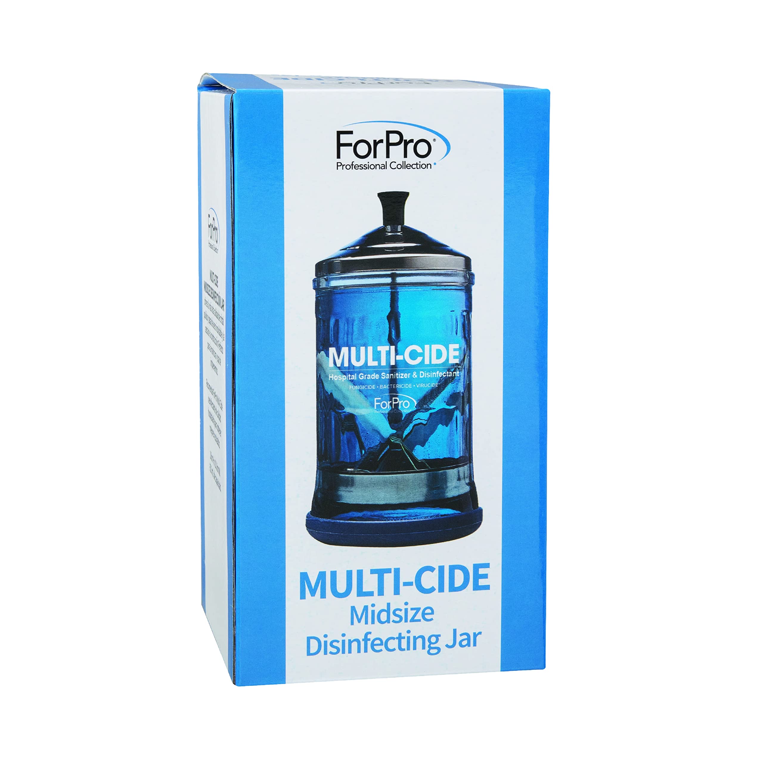 ForPro Multi-Cide Midsize Disinfecting Jar - Disinfectant Glass Jar for Manicure & Spa Implements - 21 Ounces, 8” H x 4.25” W