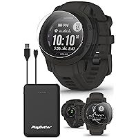 Garmin Instinct 2 (Graphite) Rugged GPS Smartwatch Bundle - 24/7 Health Monitoring, Tough & Durable, Sports Apps - Includes PlayBetter Screen Protectors & Portable Charger