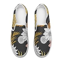 White and Yellow Flower Women's Slip on Canvas Non Slip Shoes for Women Skate Sneakers (Slip-On)