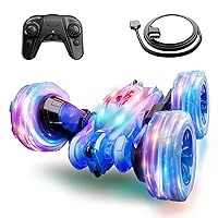 Remote Control Car,Stunt RC Cars with LED Colorful Wheel Light,Double Sided 360° Rotating RC Crawler,2.4Ghz All Terrain 4WD Off Road Monster Truck Car Toy for Kids Gifts for Boys Girls Blue