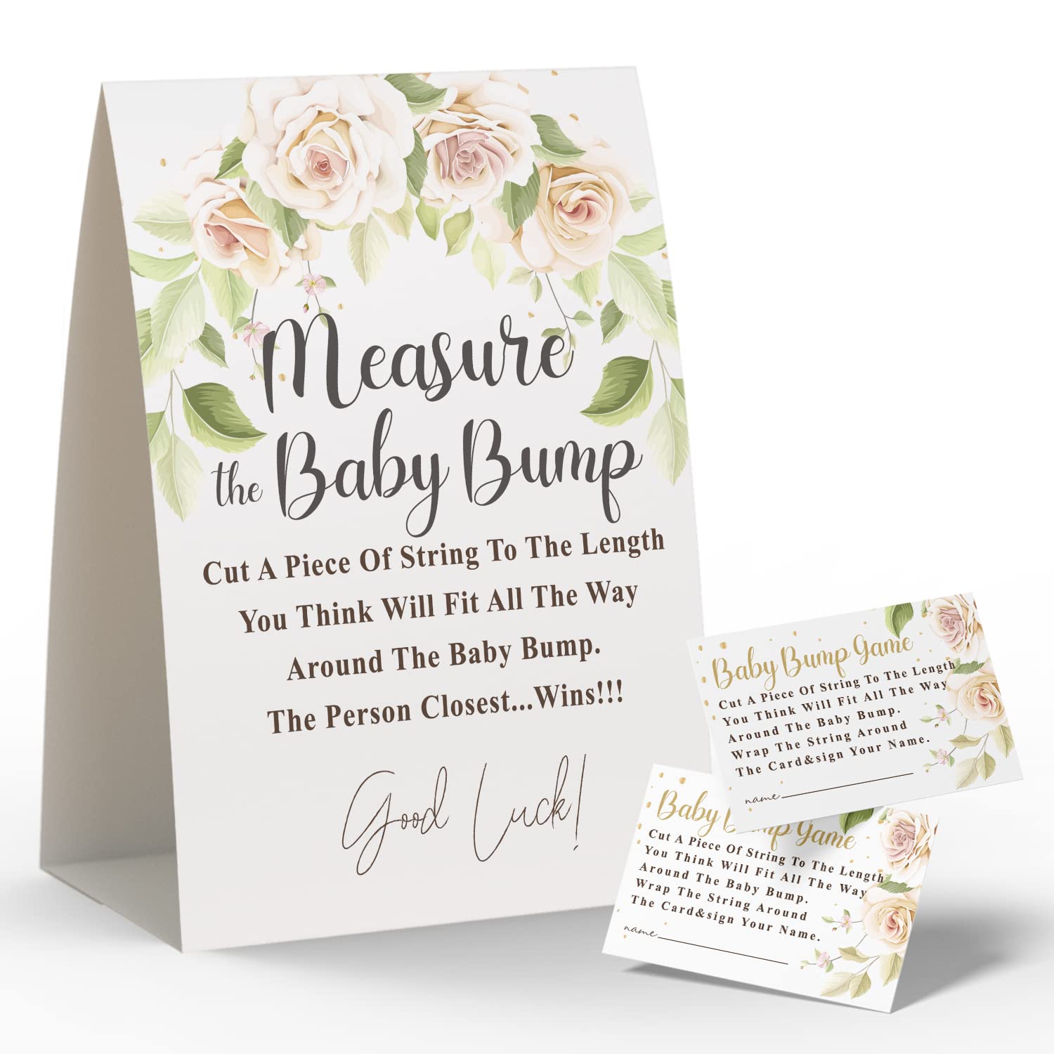 Baby Shower Games - Measure Mommy's Belly Game, How Big is Mommy's Belly, Mommys Belly Size Game, Includes a 5x7 Standing Sign and 50 2x3.5 Advice Cards(niu-k08)