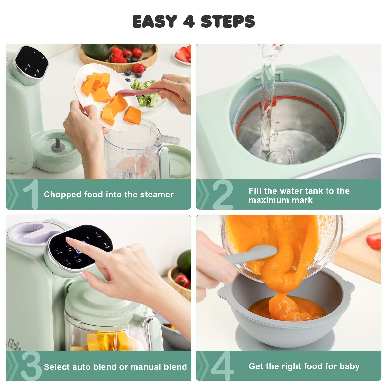 Baby Food Maker, 5 in 1 Baby Food Processor, Smart Control Multifunctional Steamer Grinder with Steam Pot, Auto Cooking & Grinding, Baby Food Warmer Mills Machine