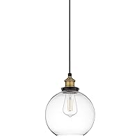 Linea di Liara Primo Large Black and Gold Glass Globe Pendant Light Fixture Farmhouse Pendant Lighting for Kitchen Island Mid Century Modern Ceiling Light Clear Glass Shade, UL Listed
