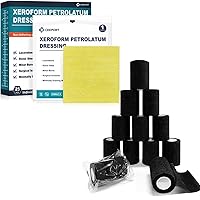 Medical Xeroform Petrolatum Dressing 4x4,Black Self Adhesive Bandage Wrap(12 Pack, 3 Inch x 5 Yards)