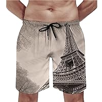 Eiffel Tower Pattern Swim Trunks Quick Dry Summer Beach Swimming Trunks Men's Casual Shorts