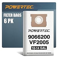 POWERTEC 75024-P2 High Efficiency Filter Bags for Shop Vac 9066233/ 9066200 10 - 14 Gallon Type F, I / VF2005/ CMXZVBE3877, CMXZVBE38768/ VHBL VDBL, 6PK